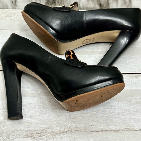 Michael Kors Womens Sz 8 1/2 M Tierlyn Blk Platform Heel Shoes Leopard Print Toe - Picture 8 of 13